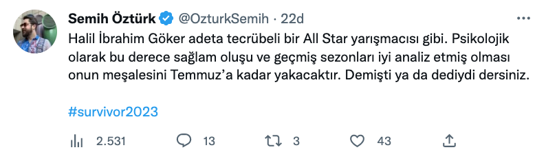 semih ozturk ten survivor 2023 te halil ibrahim goker ile ilgili dikkat ceken yorum